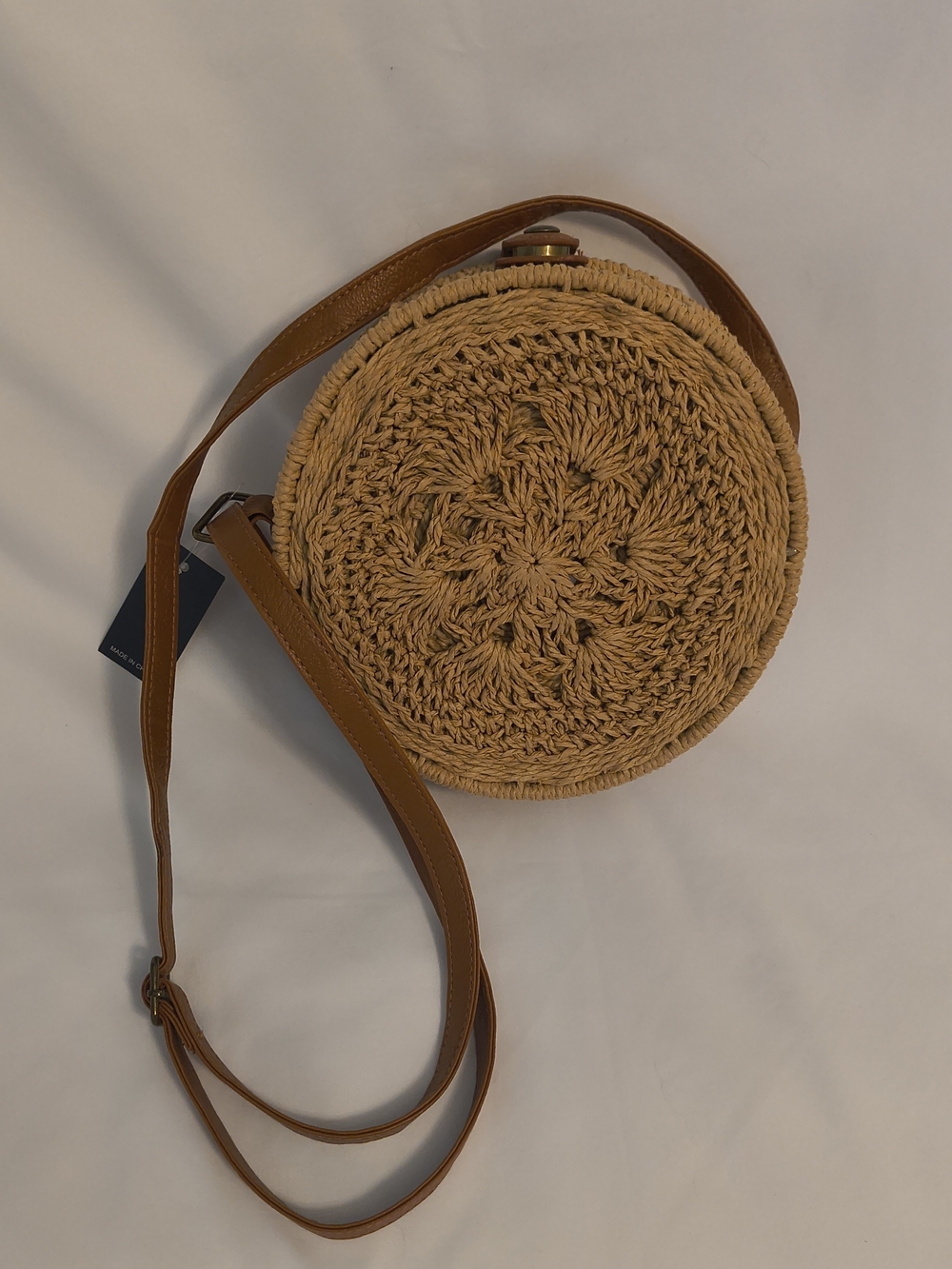 SHEIN Woven Round Crossbody Bag in Tan